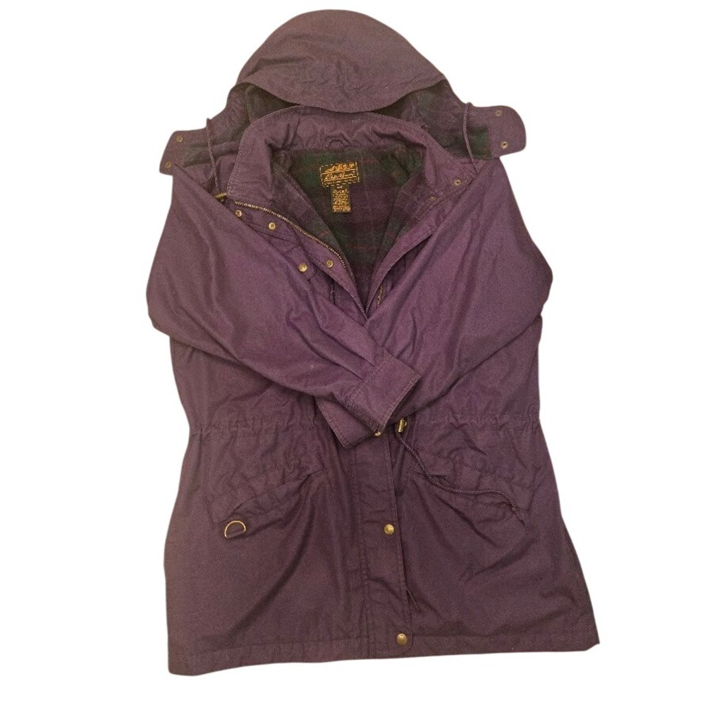Eddie Bauer Vintage Purple Mountain Parka Hooded Plaid Lined Jacket Womens Large